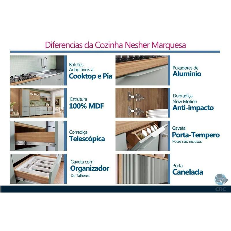 Cozinha Modulada Nesher Marquesa Nesher 4 Peças CZ428 Nature/Verde